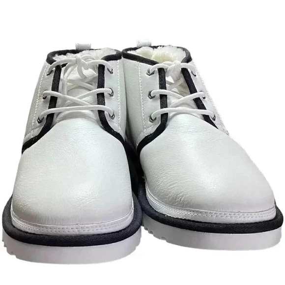 UGG Chukka Boots Shoes Mens 12 Black White Neumel Leather Sheepskin Lace Up NEW main image 7